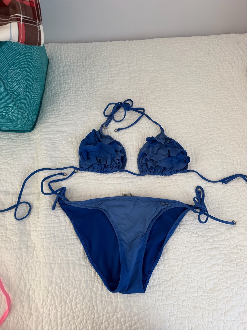 Gilly Hicks Royal Blue Ruffle Triangle Bikini